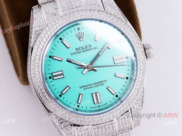 Swiss Quality Rolex Oyster Perpetual 41mm Full Diamond Watch Turquoise blue Dial
