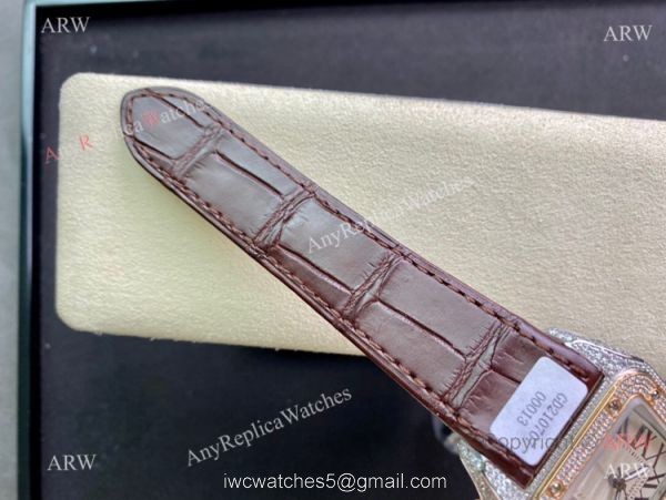 Swiss Quality Iced Out Cartier Santos de Watch Two Tone Rose Gold Sapphire Crystal