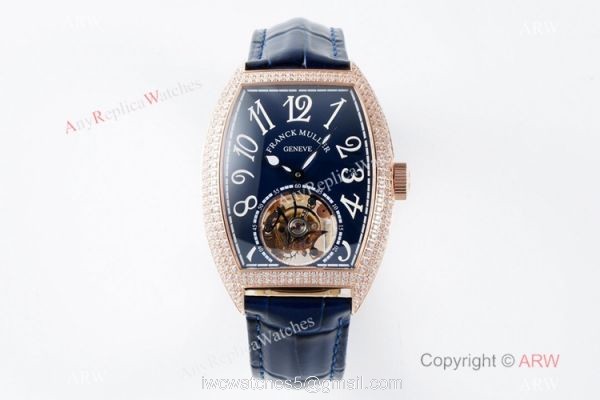 AB Factory Franck Muller Imperial Tourbillon Cintree Curvex Men Watch Rose Gold Blue Dial