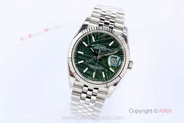 (EW)2021 New Rolex Datejust 36 Stainless Steel Green Palm Dial Watch Swiss 3235