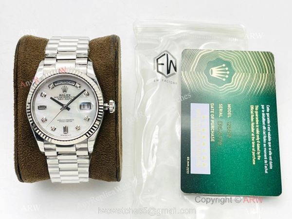 EW Factory V2 Replica Rolex DayDate 40mm 3255 White MOP Dial President Watch with nfc card
