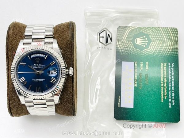 EW Factory V2 Rolex Day-Date 40mm 3255 Bright blue Dial Replica Watch with NFC card