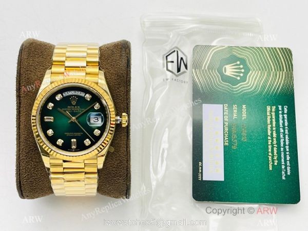 EW Factory V2 Rolex Day Date 40 Yellow Gold Green Gradient Watch with nfc card Super Clone