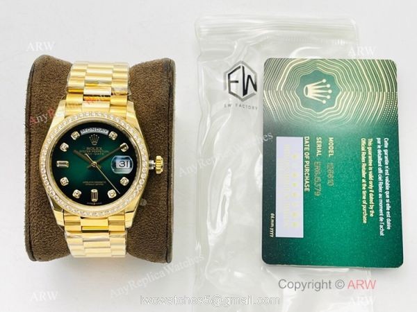 EW Factory V2 Rolex Day Date 40 Diamond Bezel Green Gradient Watch with nfc card