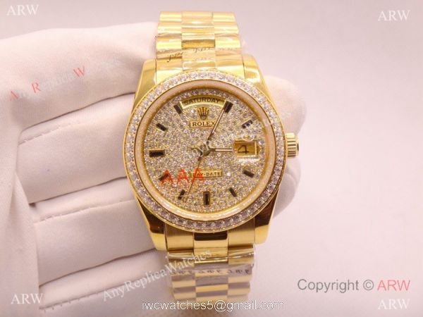 Iced Out Rolex Day-Date Presidential Yellow Gold Watch 36mm