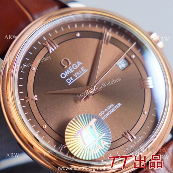 Swiss Quality Copy Omega De Ville Co-Axial Watch 8215 Movement Chocolate Dial Leather Strap