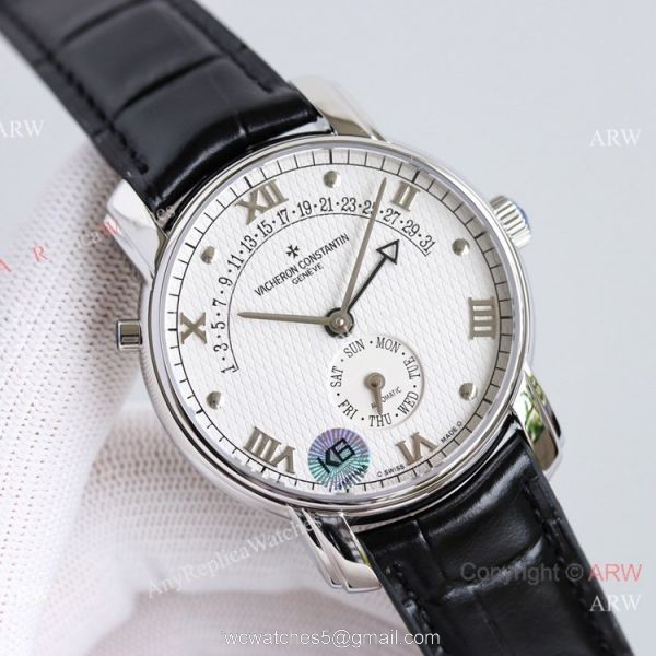 Swiss Copy Vacheron Constantin Malte Patrimony 31-Day Retrograde 47245 watch White Dial Leather Strap