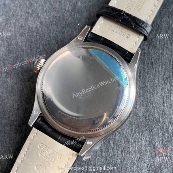Swiss Copy Rolex Cellini Dual Time 3180 Movement Watch Silver Dial Black Leather Strap