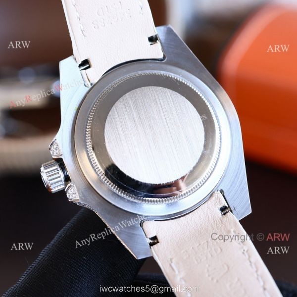Fake Rolex Submariner Rainbow Bezel Black Dial leather Strap Watch