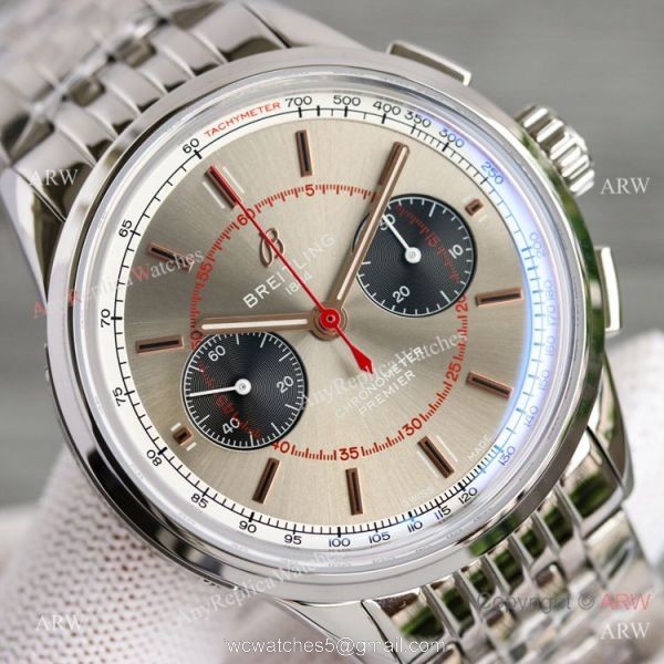 Swiss Breitling Premier BLS A7750 Silver Red Dial Stainless Steel Watch AAA Replica Breitling