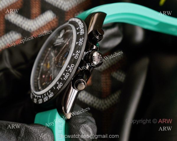 Knock-off Rolex Daytona 43MM Black Chronogarph Face Rubber Strap Watch