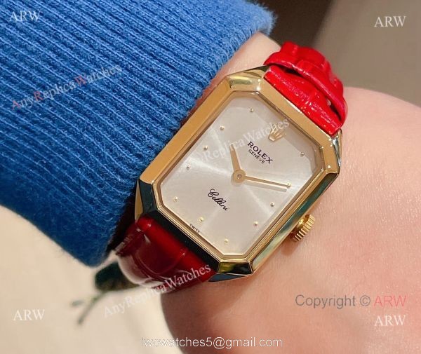 Replica Rolex Cellini White Face Gold Case Leather Strap 24MM Watch