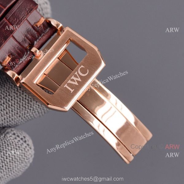 Fake IWC Portuguese Moonphase Rose Gold Case 42MM Brown Leather Strap Watch
