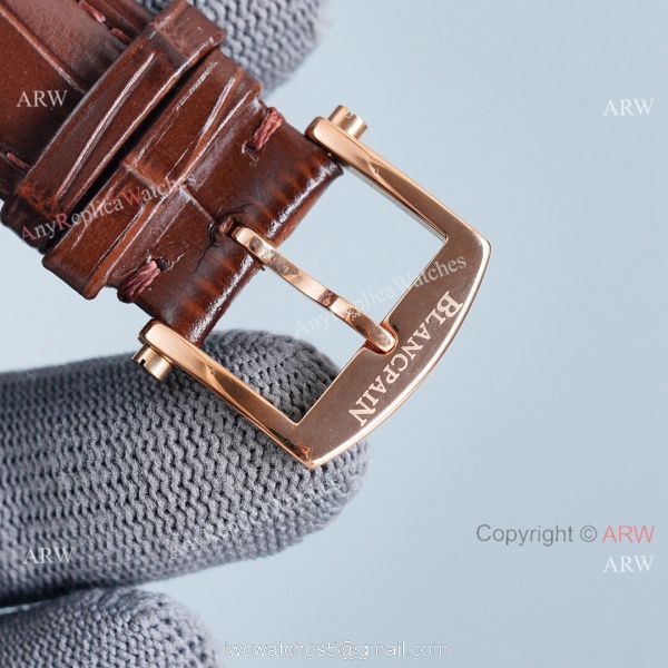 Copy Blancpain Villeret Rose Gold Case Watch With Roman Markers Brown Leather Strap