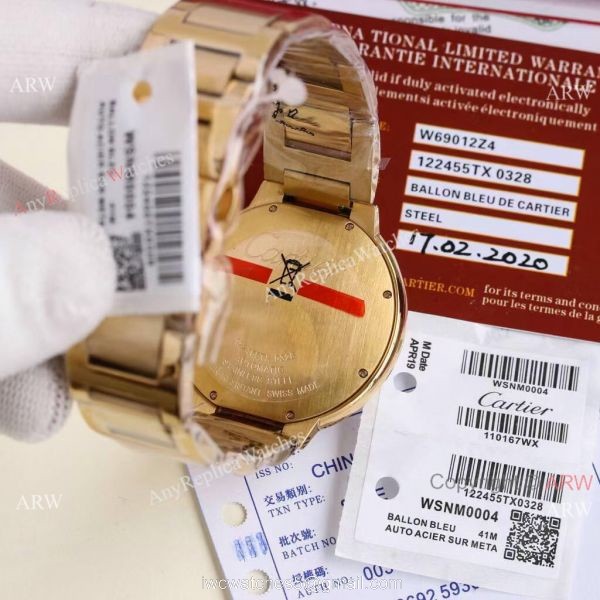 Replica V6 Cartier Balloon Blue Rose Gold Case White Face Watch SS Strap