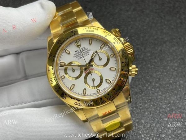 Noob Factory 1:1 Cal.4130 Rolex Daytona Yellow Gold White watch Replica 40mm