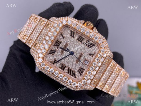 BV Factory Cartier Santos de Watch Iced Out Rose Gold Case