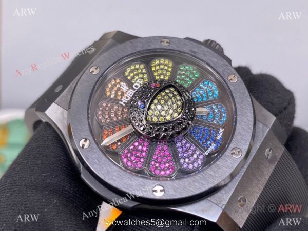 2022 New! Swiss Hublot Takashi Murakami Black Ceramic Rainbow Watch 45mm