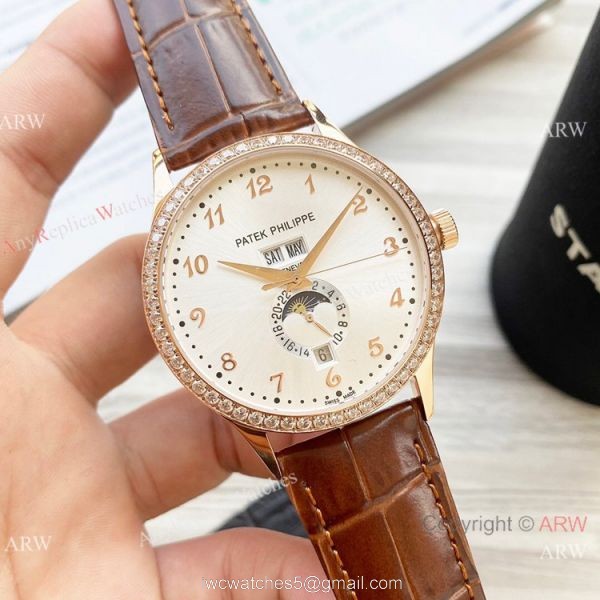 Clone Patek Philippe Calatrava Annual calendar Watch Rose Gold Case 42mm