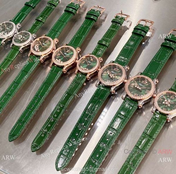 Copy Chopard Happy Sport Quartz Watch Rose Gold Olive Green Face