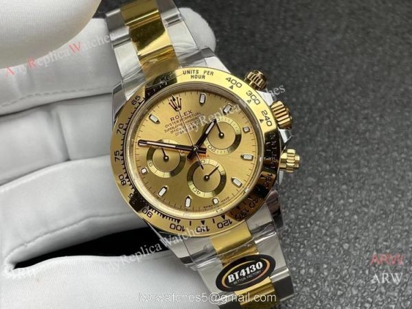 Better Factory BTF Swiss 4130 Rolex Daytona Two Tone Gold Champagne Watch Custom