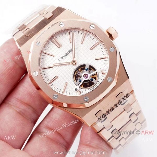 Swiss Copy Audemars Piguet Royal Oak tourbillon Watch Rose Gold Grey Dial