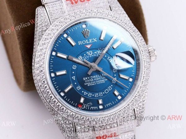 Swiss Replica Rolex Iced Out Sky-Dweller Seagull2824 Watch 904L Stainless Steel