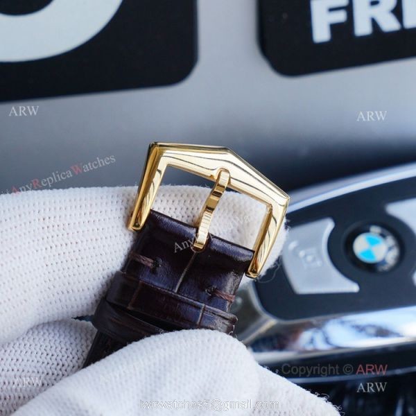 New Patek Philippe Calatrava Replica Watch Gold Dial With Brown Leather Band