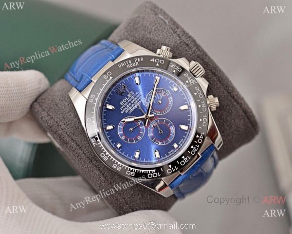 Rolex Daytona Blue Dial Replica Blue Leather Strap Watch