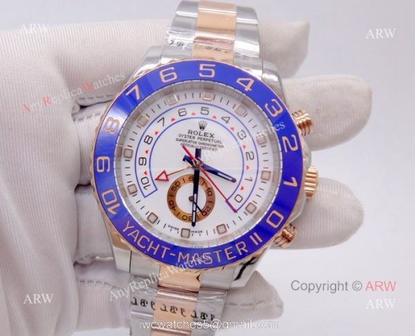 2-Tone Rose Gold Rolex Yachtmaster II Watch Blue Ceramic 44mm