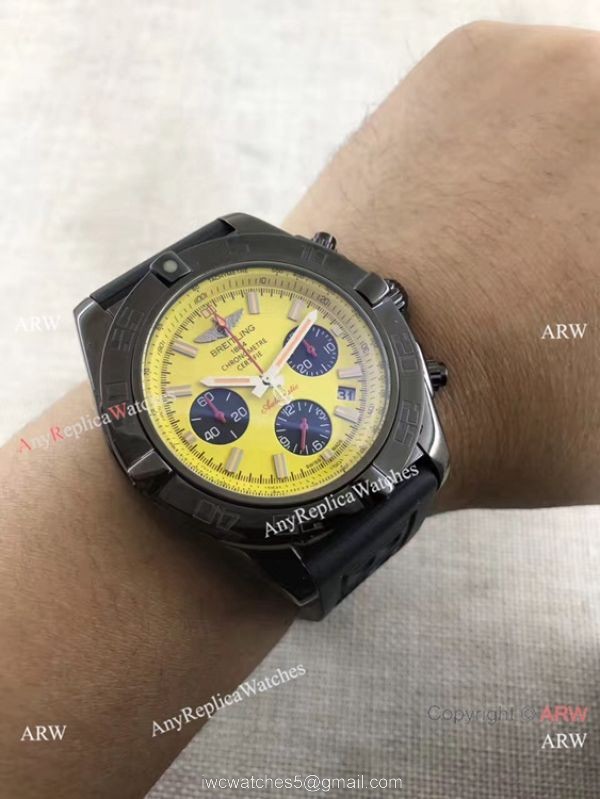 Breitling B01 Chronograph Watch Yellow Face Black Rubber band