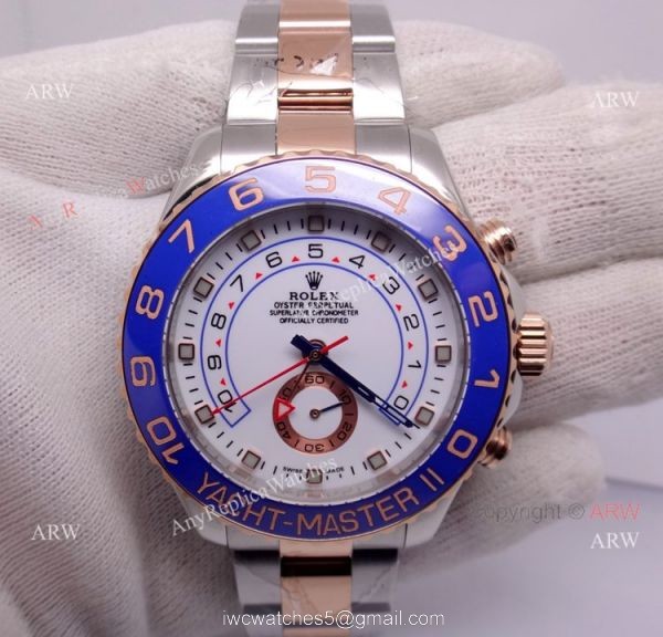 2-Tone Rose Gold Rolex Yacht-Master II Watch Blue Ceramic w/ Countdown Function