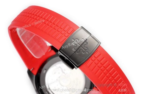 Swiss 1:1 Copy Patek Philippe Aquanaut Cal324 Watch Carbon Case Red Rubber Strap