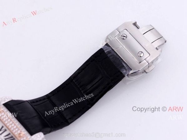 Iced Out Cartier Santos Automatic Watch Replica Two Tone Rose Gold
