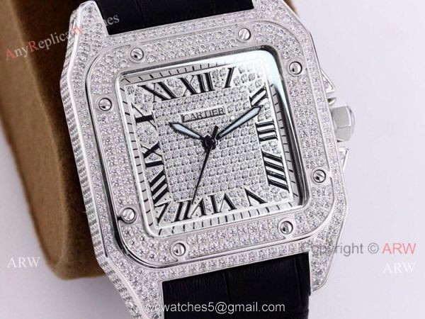 AAA Copy Cartier Santos De Iced Out Watch Automatic Movement