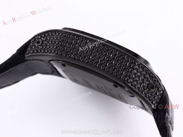 Knockoff Cartier Santos Chronograph Watch Black Diamonds