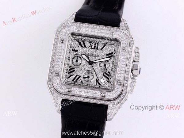 Knockoff Iced Out Cartier Santos Chronograph Watch 45mm