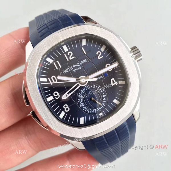 Replica Swiss Patek Philippe Travel Time Watch SS Blue Rubber Strap