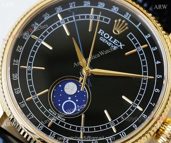 SWISS Rolex Geneve Cellini Black Moonphase / Yellow Gold Rolex Cellini Moonphase Replica watch