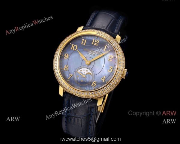 Swiss Patek Philippe Complications 4968R Watch Blue Mother of Pearl Gold Case