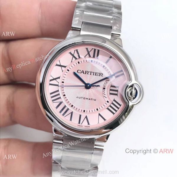 Swiss Replica Cartier Ss Pink Face Watch Ballon Bleu Series