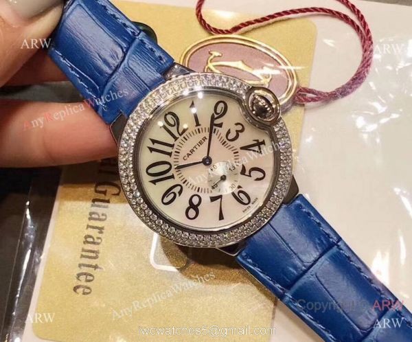 Womens Fake Cartier Watch Ballon Bleu Diamond Bezel 36mm