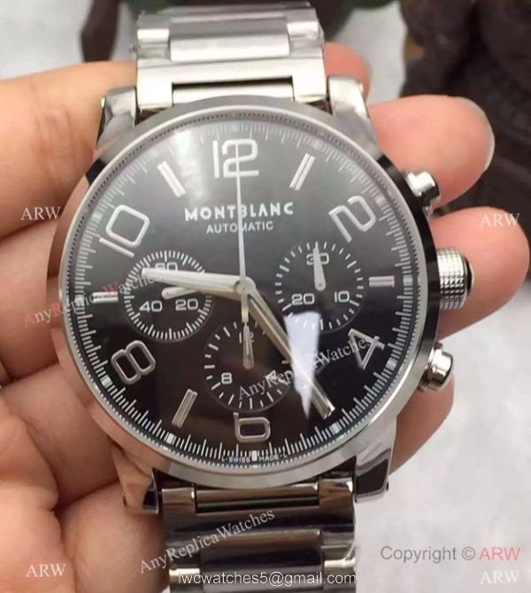 Swiss Grade Replica Montblanc Timewalker Chronograph Watch SS Black Dial