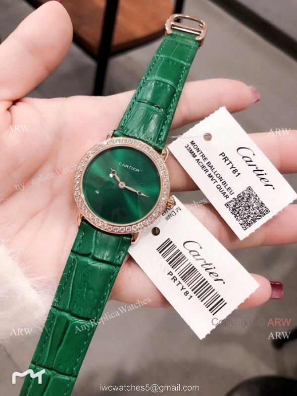 Cartier Rose Gold Green Dial 33mm Watch Swiss Quality Cartier Watch Lady