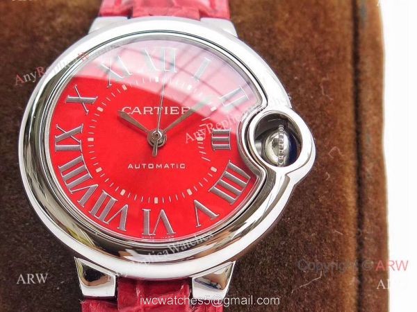 Swiss Ballon Bleu Cartier Watch Copy SS Red Dial Automatic 33mm