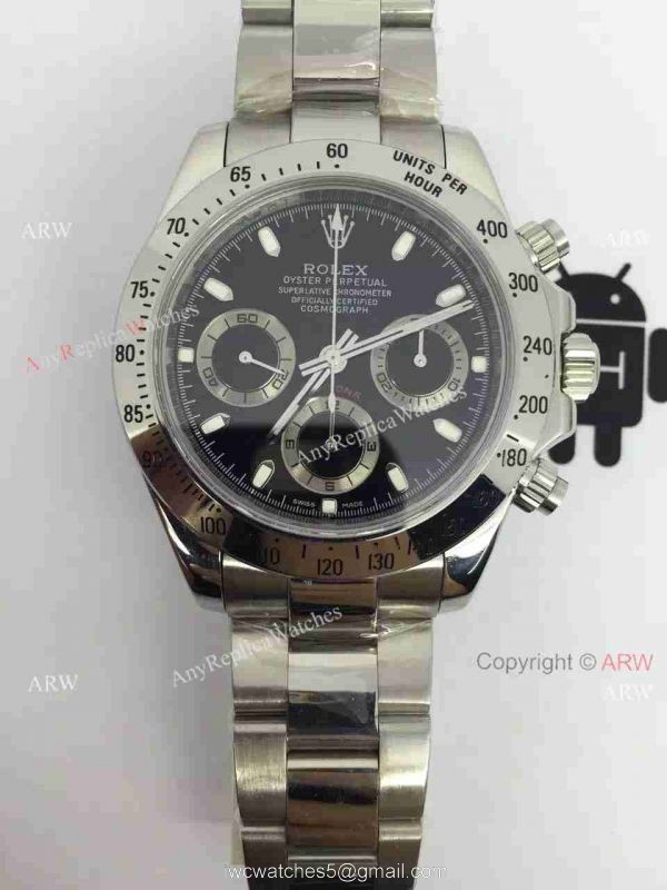 Replica Rolex Daytona Valjoux 7750 Watch Stainless Steel Black Dial Buy Swiss