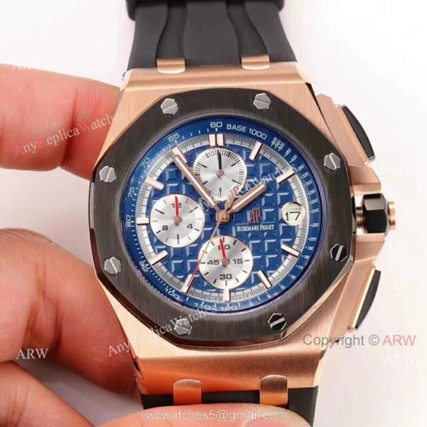 Fake Audemars Piguet For Sale 44mm Rose Gold Blue Dial Mens Watch