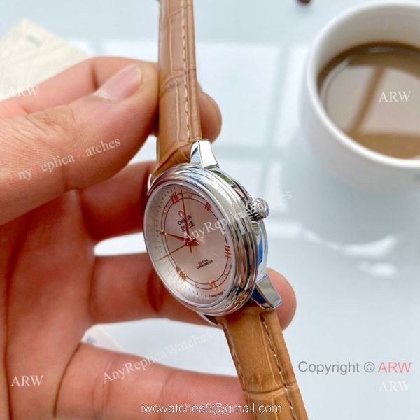Clone Omega De Ville Prestige Ladies Watches Brown Leather Strap