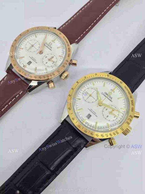 Copy Swiss Omega Speedmaster Chronograph Watch Rose Gold Leather Strap