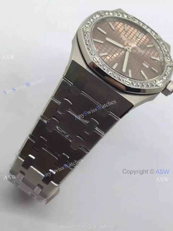 Swiss Fake Audemars Piguet Royal Oak Diamond Bezel Brown Dial Watch